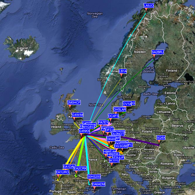 WSPR Reception Map of First Attempt