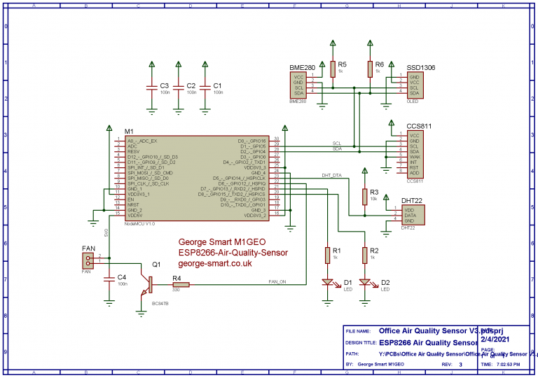 An ESP8266 based Air Quality Sensor Circuit Diagram